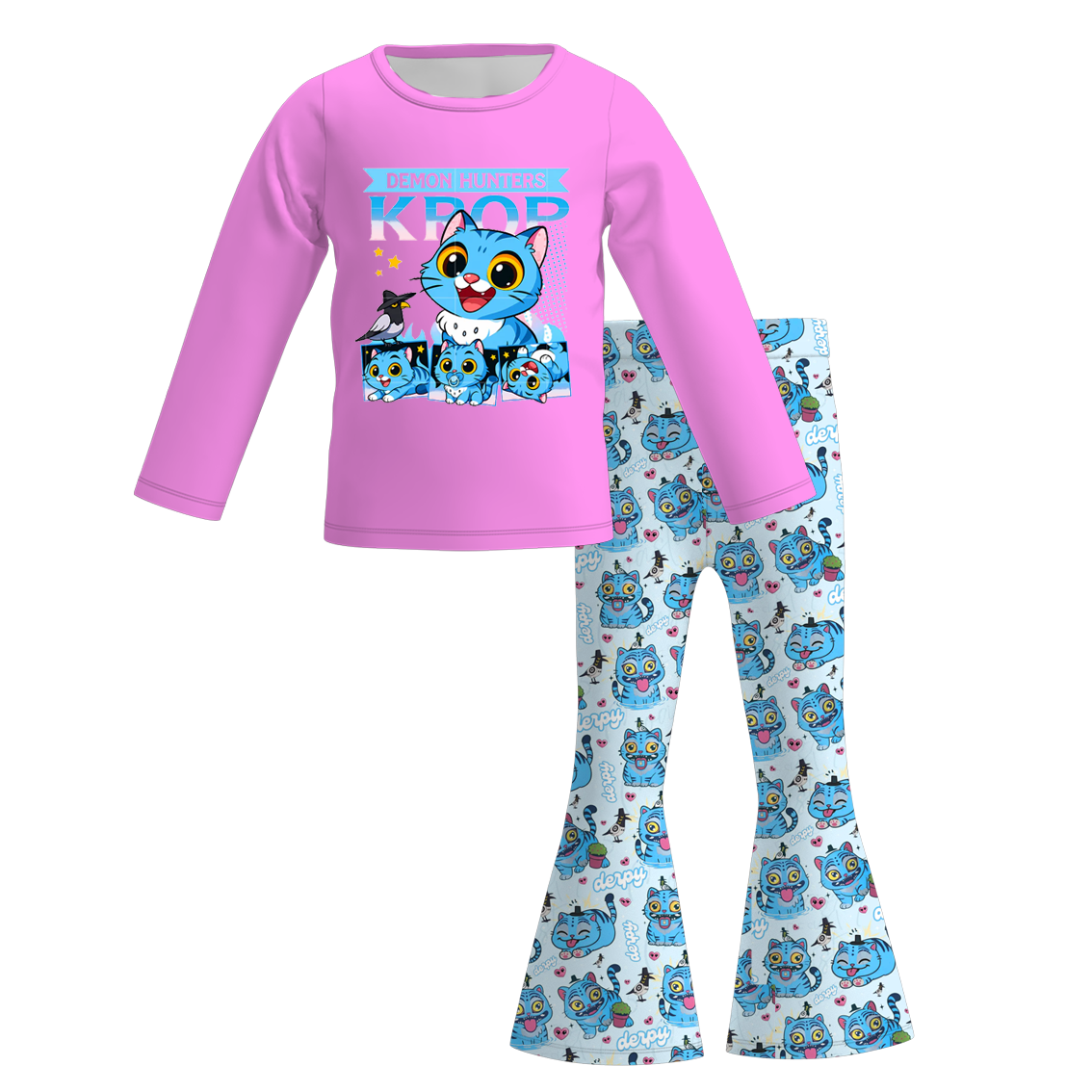 2025 Fall Winter Kpop Demon Hunter Print Pant Set For Kids