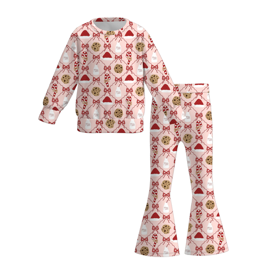 Christmas Long Sleeves Tree Gingerbread Candy Cane Print Pant Set