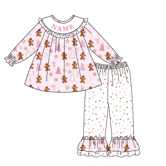 Christmas Smocked Embroidery Custom Name Gingerbread Outfit Collection