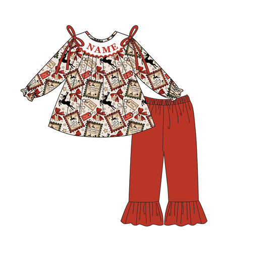 Christmas Smocked Embroidery Custom Name Reindeer Outfit Collection