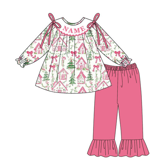 Christmas Smocked Embroidery Custom Name Tree House Outfit Collection