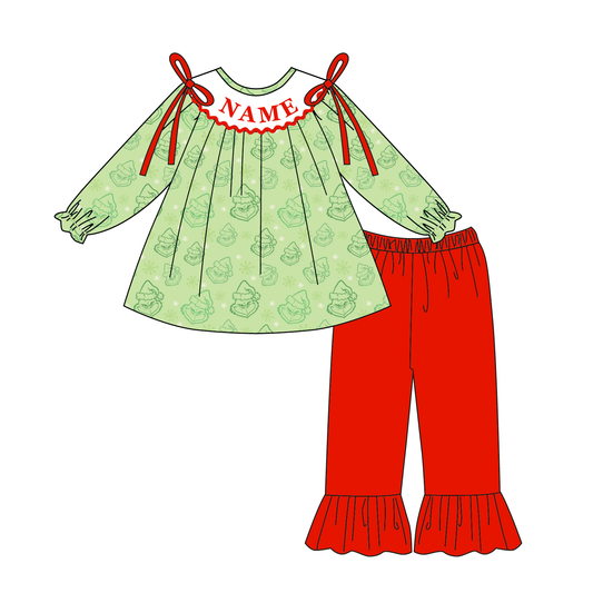 Christmas Smocked Embroidery Custom Name Grinch Outfit Collection