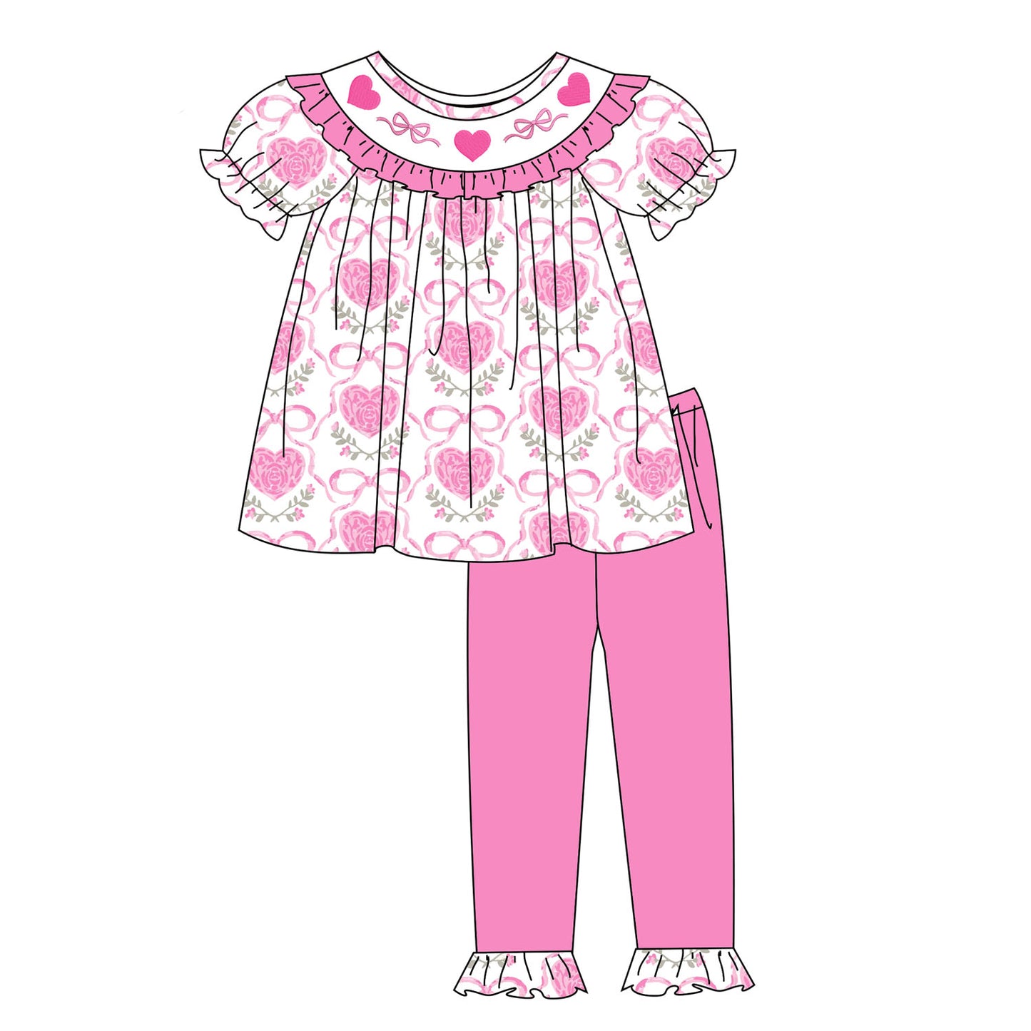 2026 Valentine's Day Heart Embroidery Girls Clothes Collection