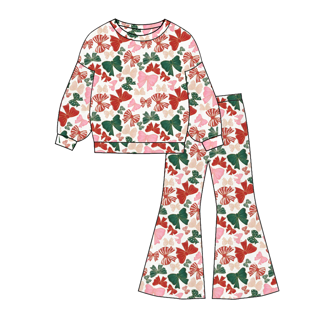 2025 Christmas Gingerbread Bow Print Pant Set For Girls