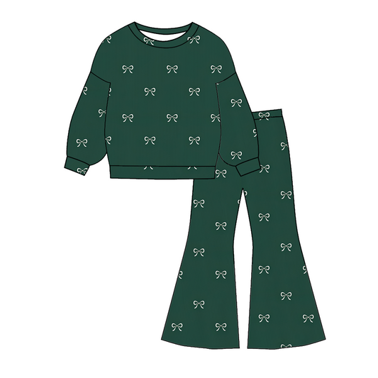 2025 Christmas Gingerbread Bow Print Pant Set For Girls