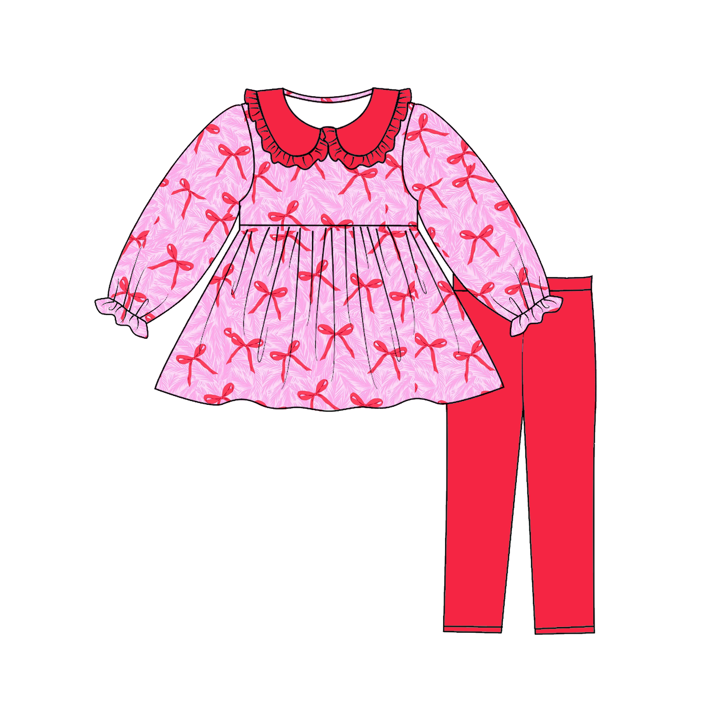 2026 Valentine's Day Red Pink Heart Bow Print Pant Set