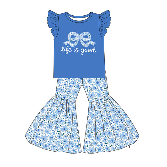 2026 Spring Summer "LIFE IS GOOD" Embroidery Floral Pant Set & Romper