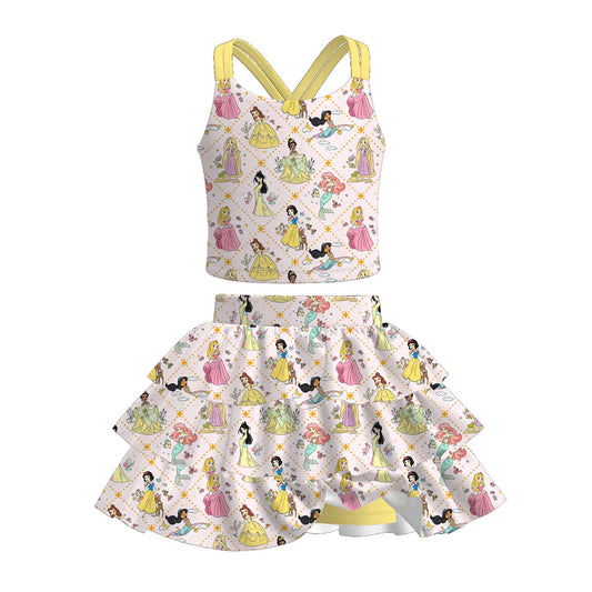 Girls Summer Cartoon Character Printed Skort Set Collection