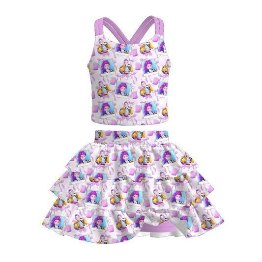 Girls Summer K-Pop Demon Hunter Printed Skort Set Collection