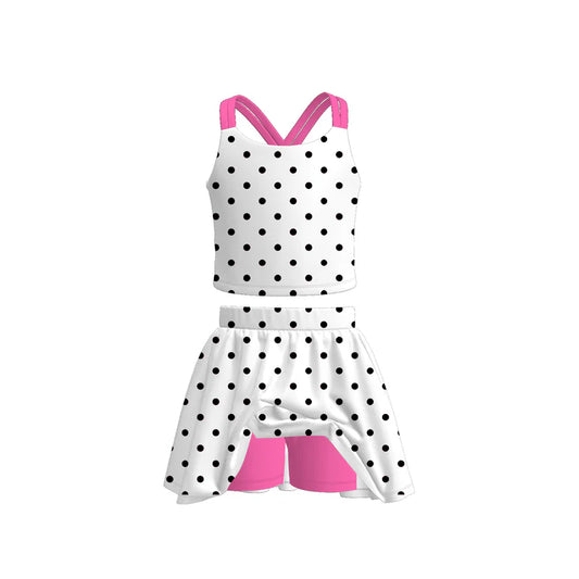 Girls Summer Solid Polka Dot Skort Set Collection