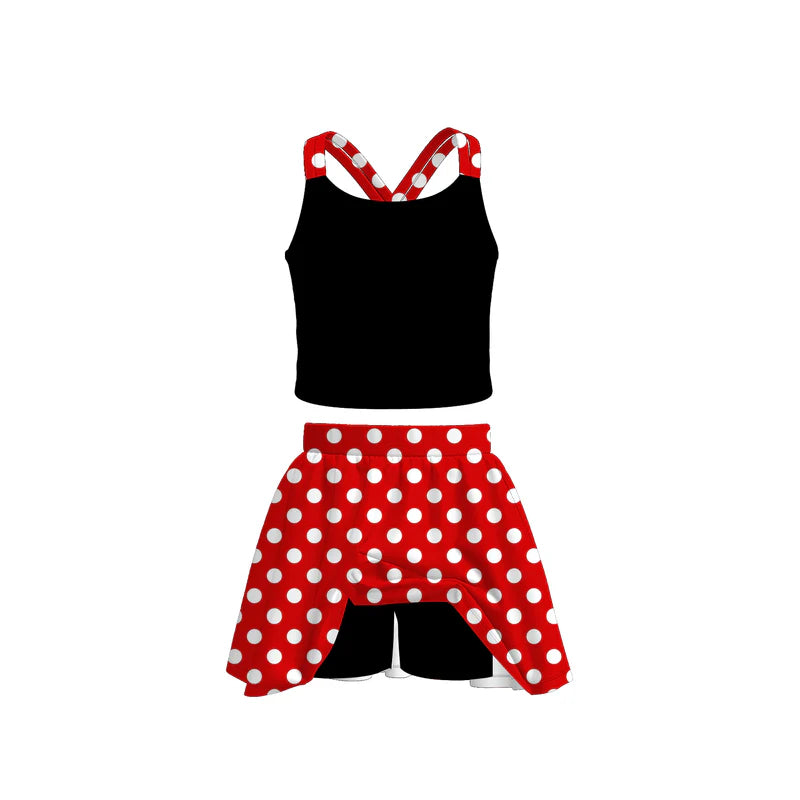 Girls Summer Solid Polka Dot Skort Set Collection