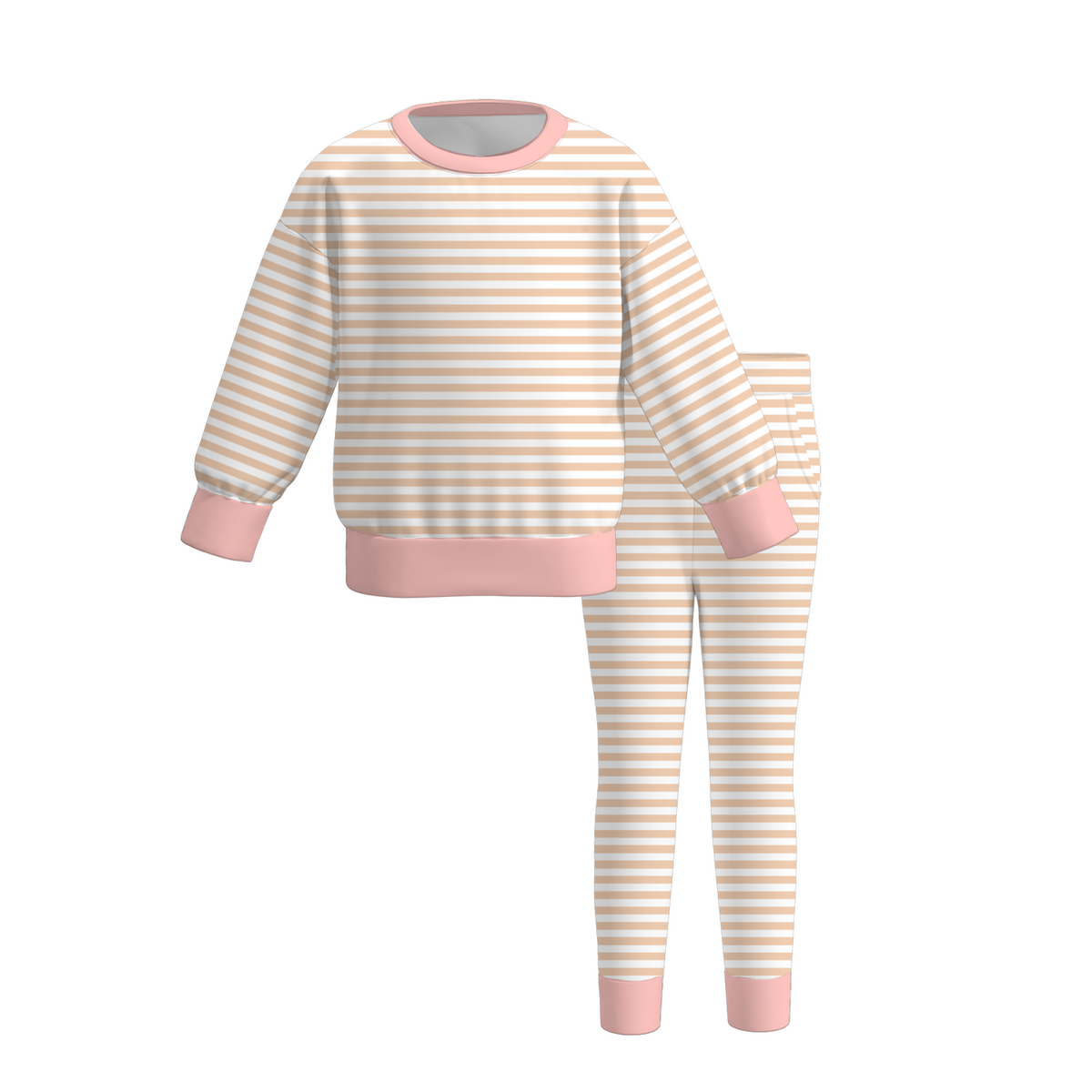 Girls Fall Winter Striped Lounge Set – 2 Piece Long Sleeve Sweatshirt & Leggings Outfit, Cozy Kids Casual Clothing