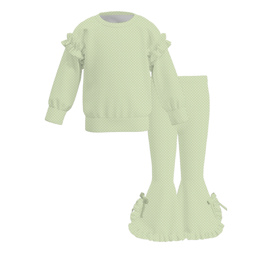 Girls Fall & Winter Polka Dot Ruffle Bell Bottom Two-Piece Set