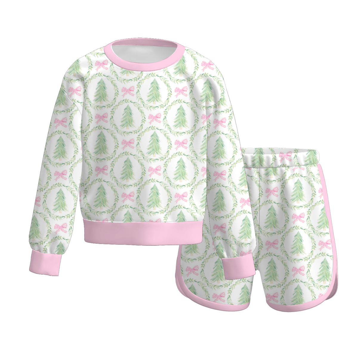 Girls Christmas Long Sleeve Shorts Set – Santa Gingerbread Plaid Holiday Pajama Outfit