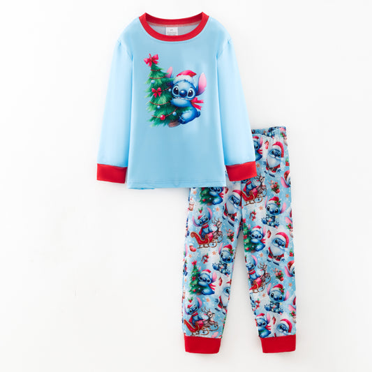 Boys Winter Christmas Santa Cartoon Cozy Pajamas Set