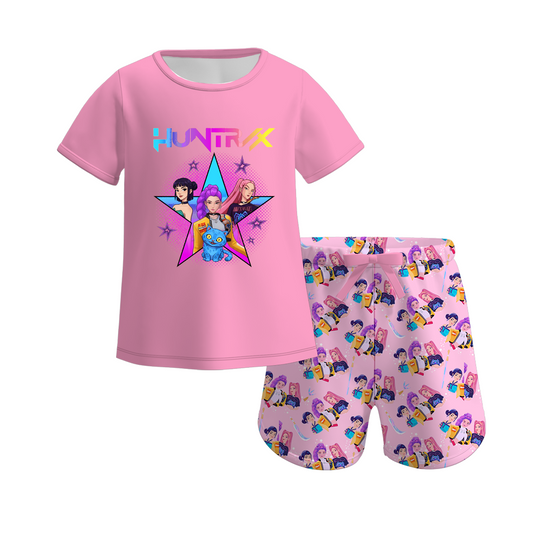 2026 Girls Spring Kpop Demon Hunter Print Short Set