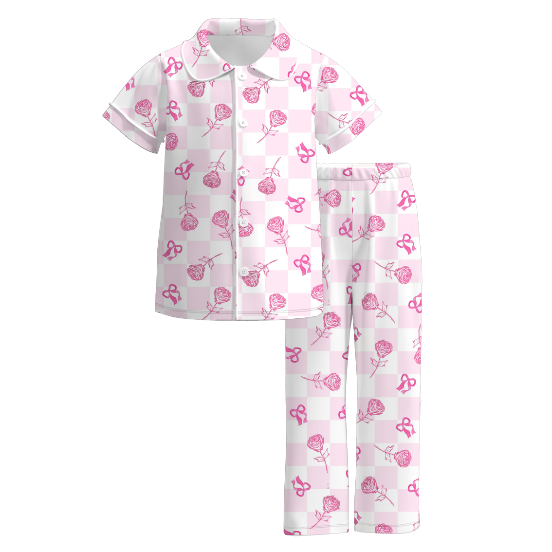 2026 Spring V-Days Bow Heart Short Sleeves Pajamas Set