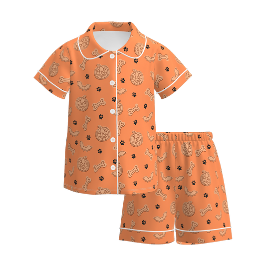 Girls Halloween Pumpkin Ghost Bow Pajamas 2 Pieces Set