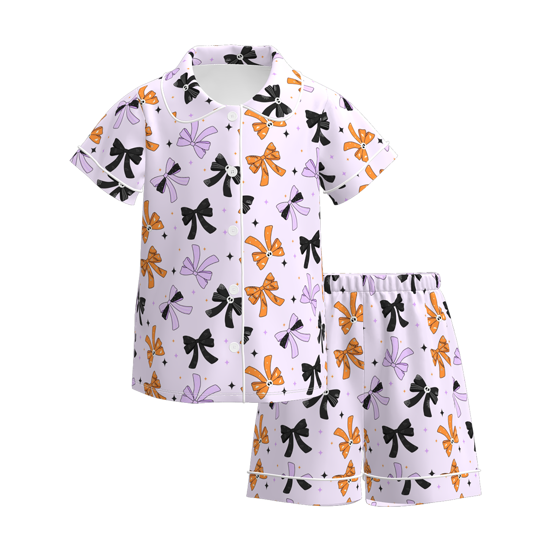 Girls Halloween Pumpkin Ghost Bow Pajamas 2 Pieces Set