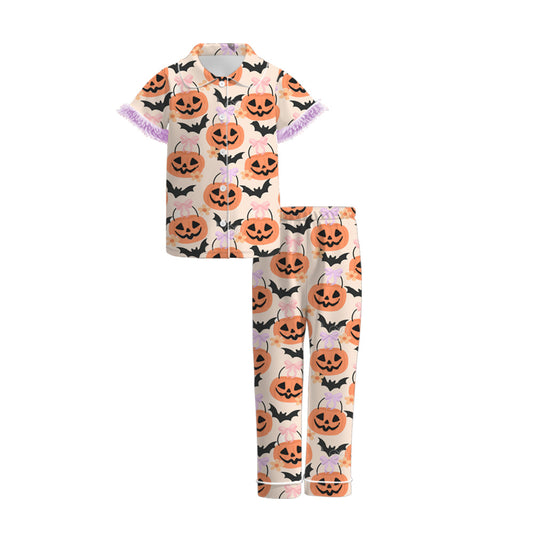 Mommy And Me Halloween Pumpkin Bat Cozy Fur Pajamas Set
