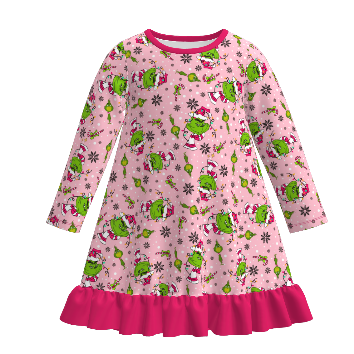 Christmas Kids Matching Pamajams Outfits – Pink Grinch Print Set