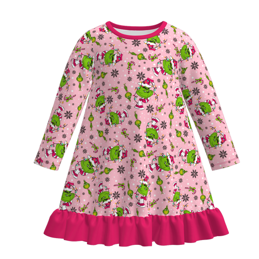Christmas Kids Matching Pamajams Outfits – Pink Grinch Print Set