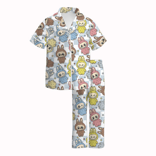Labubu Print Fall Pajama Set – Soft & Cozy Short Sleeve + Long Pants
