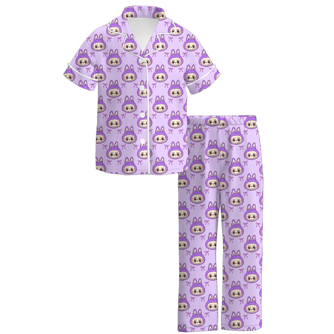Labubu Print Fall Pajama Set – Soft & Cozy Short Sleeve + Long Pants