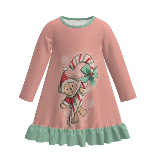 Girls Fall Winter Cartoon Print Cute Sleepwear Pajamas Dress