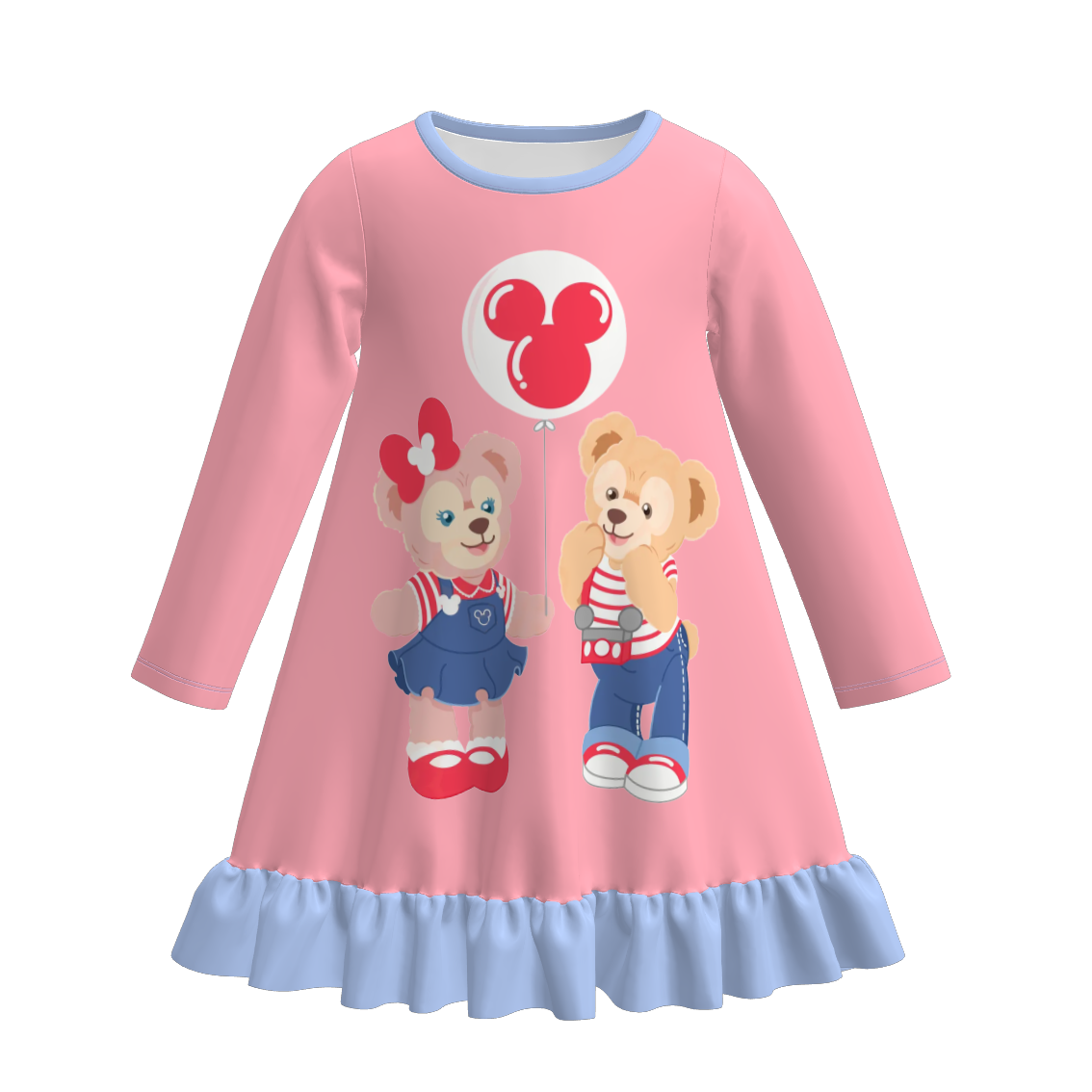 Girls Cartoon Bear Labubu Fall Winter Pajamas Dress Sleepwear