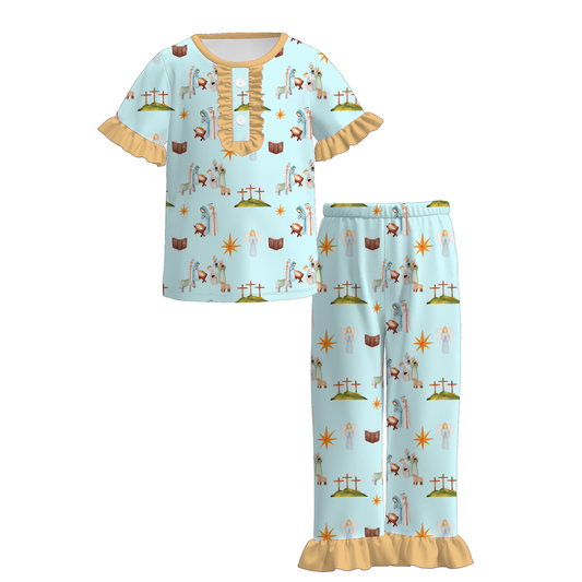 Girls Christmas Santa Gift Soft Milk Silk Pajamas Set