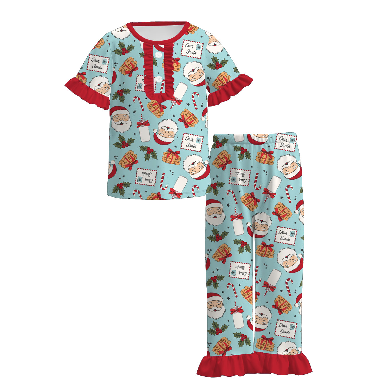 Girls Christmas Santa Gift Soft Milk Silk Pajamas Set