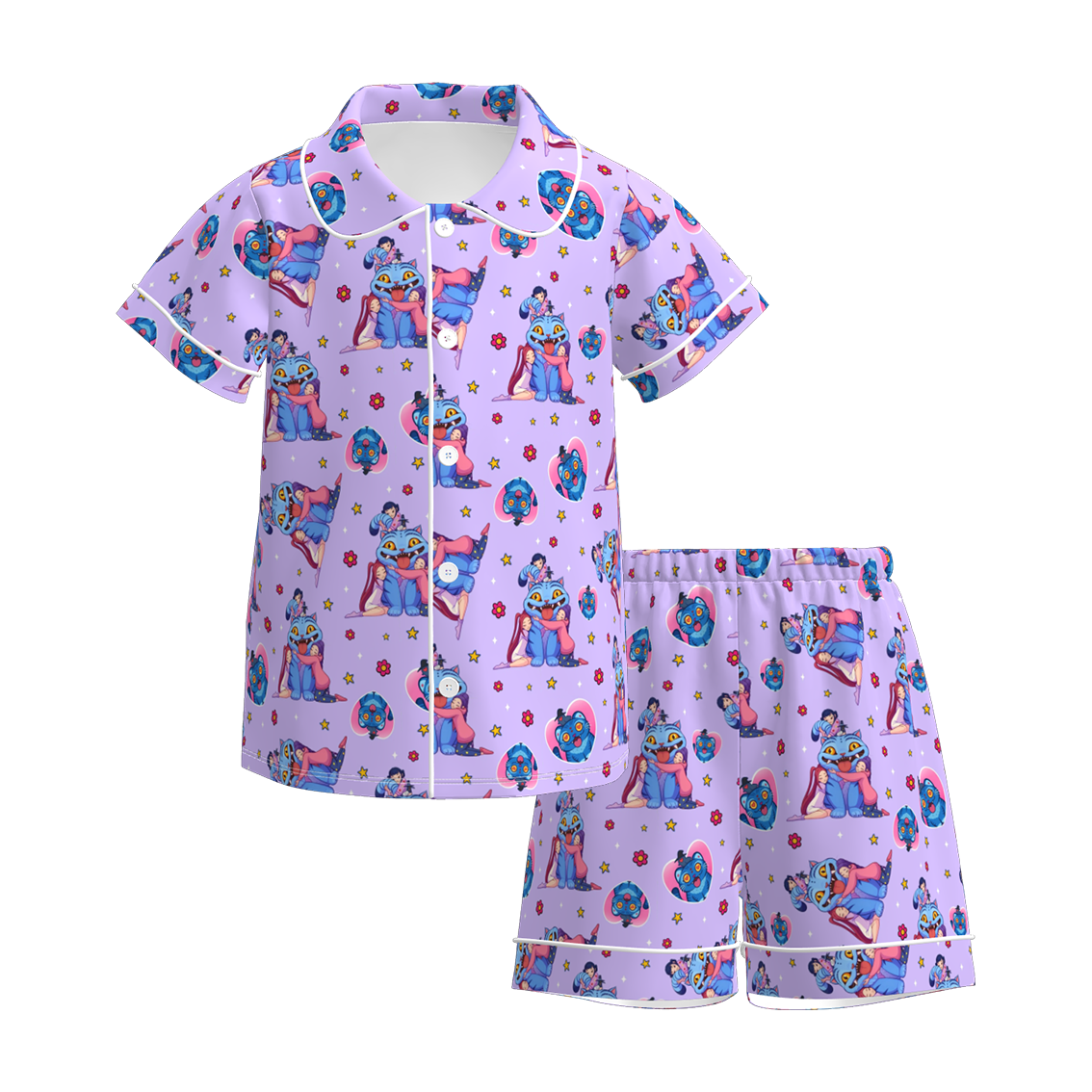 Girls Soft Kpop Demon Hunter Print Pajamas Short Set