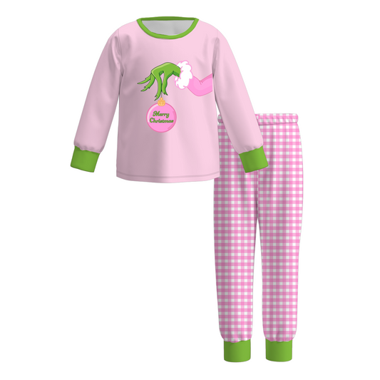 2025 Christmas Girls Grinch Print Pajamas Set Sleepwear