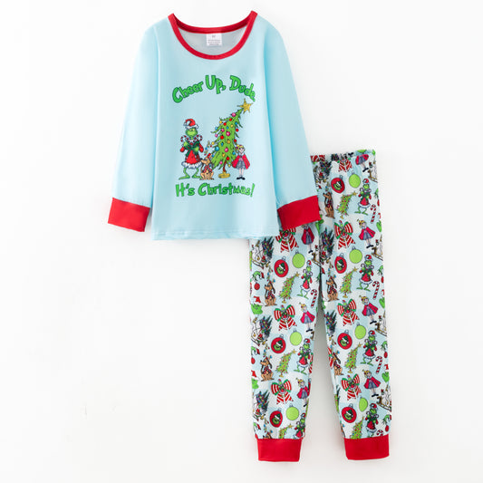 Girls Christmas Winter Grinch Printed Pajamas Set
