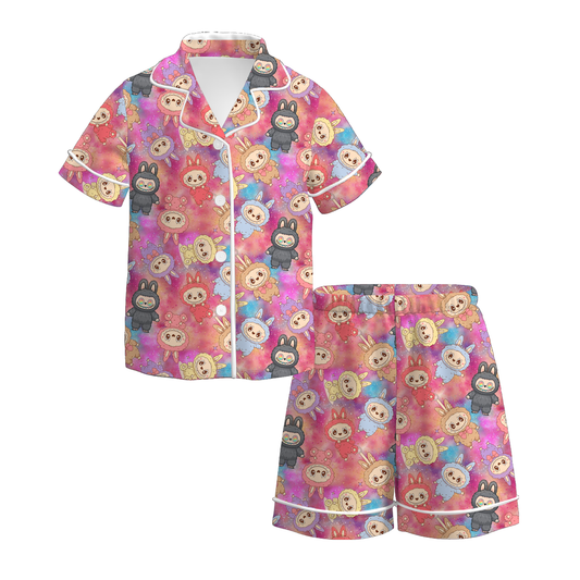2026 Girls Spring Monster Cartoon Print Pajamas Set