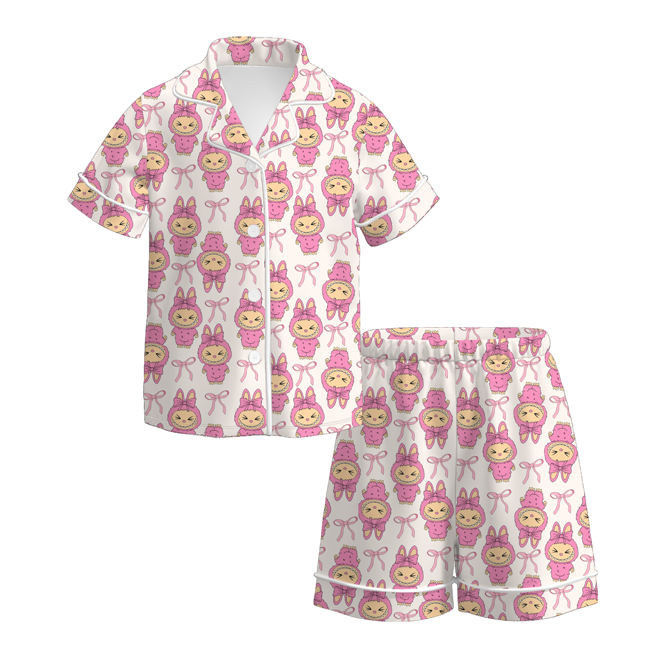 2026 Girls Spring Monster Cartoon Print Pajamas Set