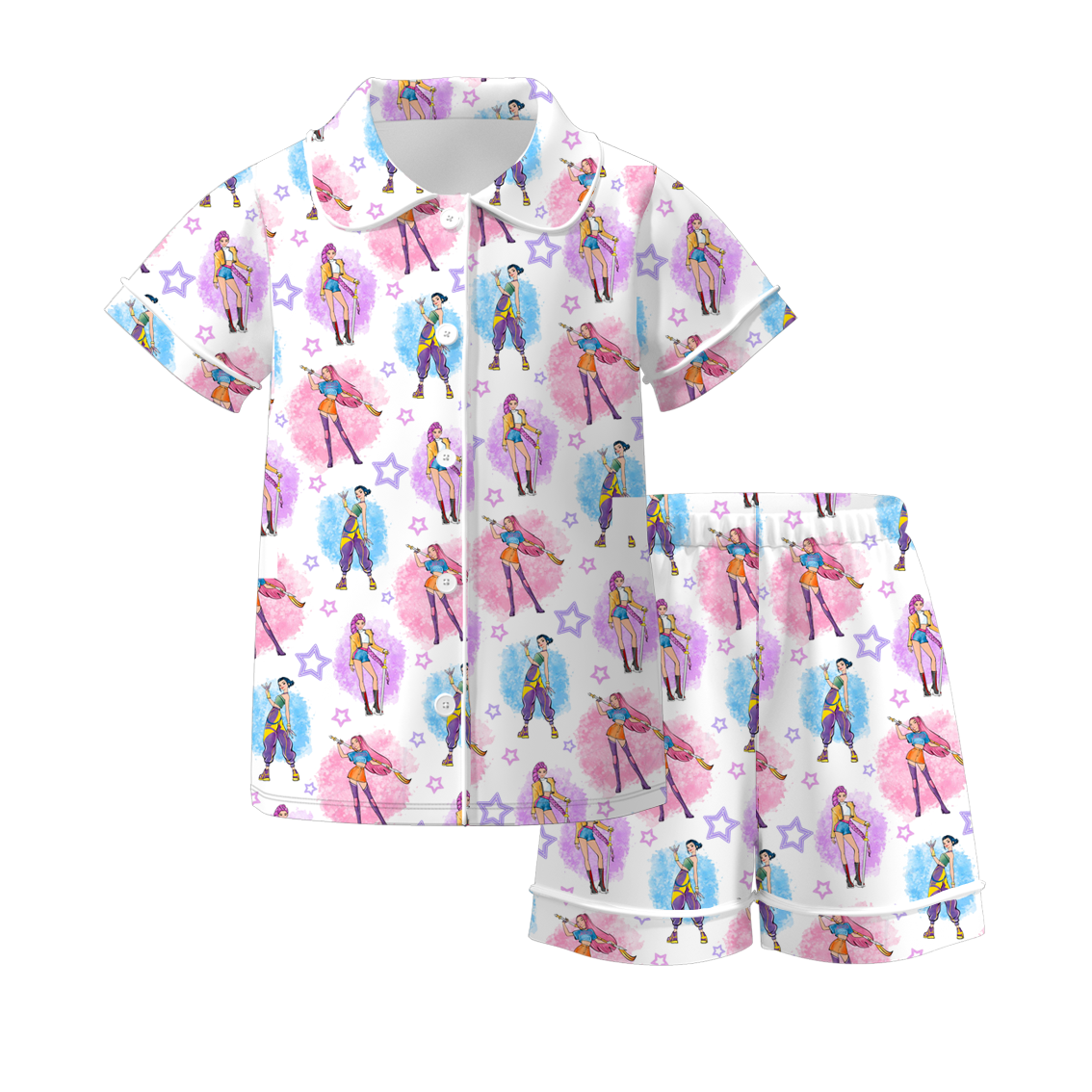 2026 Girls Spring Kpop Demon Hunter Print Pajamas Short Set