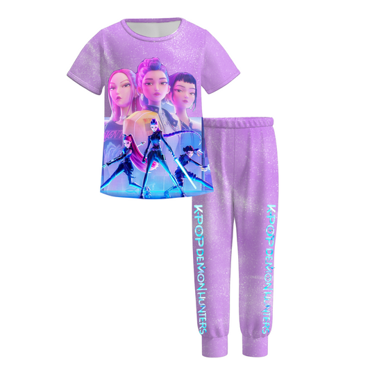 2026 Girls Spring Kpop Demon Hunter Print Pajamas Set