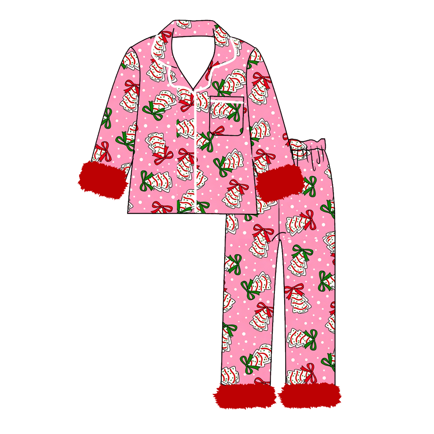 Girls Christmas Pajama Set – Holiday Print Button-Up Sleepwear with Fuzzy Trim