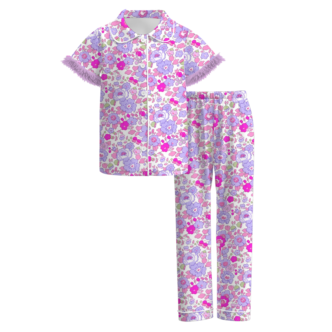 Mommy And Me Fall Purple Floral Cozy Fur Pajamas Set