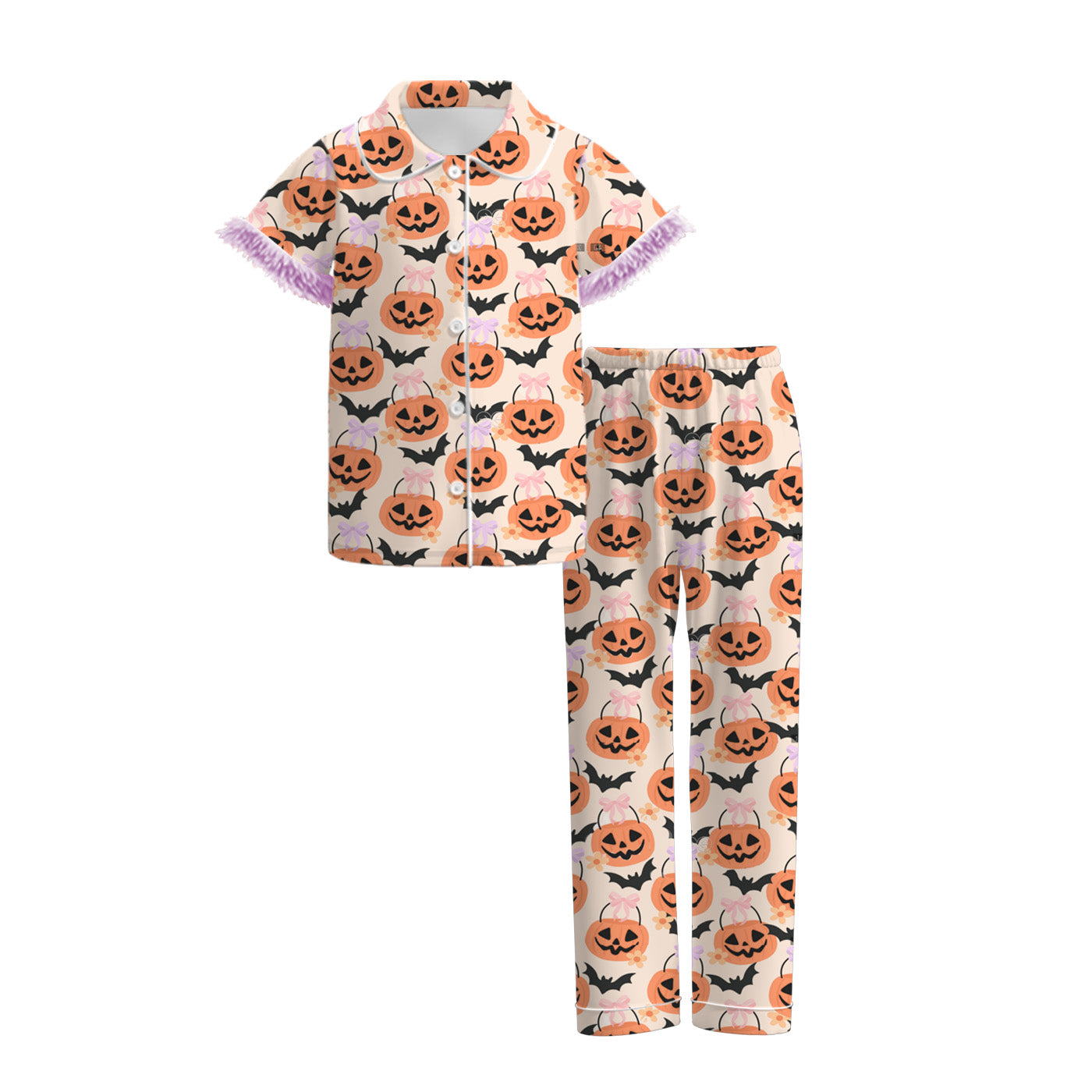 Mommy And Me Halloween Pumpkin Bat Cozy Fur Pajamas Set