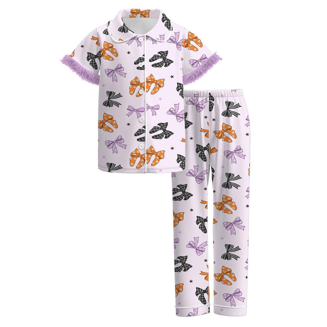 Mommy And Me Fall Halloween Purple Bow Cozy Fur Pajamas Set