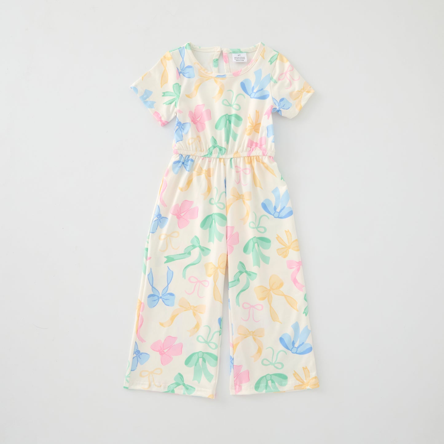 Girls Summer Colorful Bow Print Soft Jumpsuit