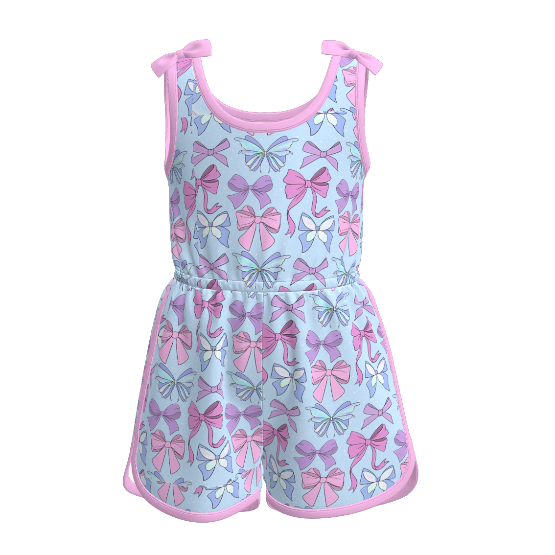 Siblings Girls Summer Pink Blue Bow Matching Clothes