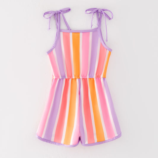 Girls Summer Pink Orange Purle Stripes Slip Jumpsuit
