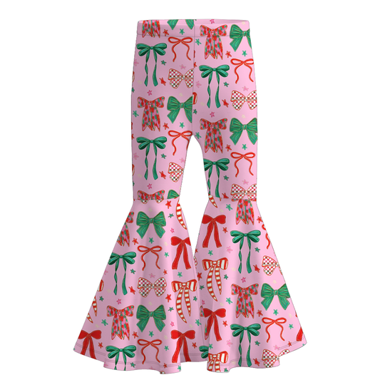 Christmas Bow Gingerbread Print Soft Bell Pant & Dress