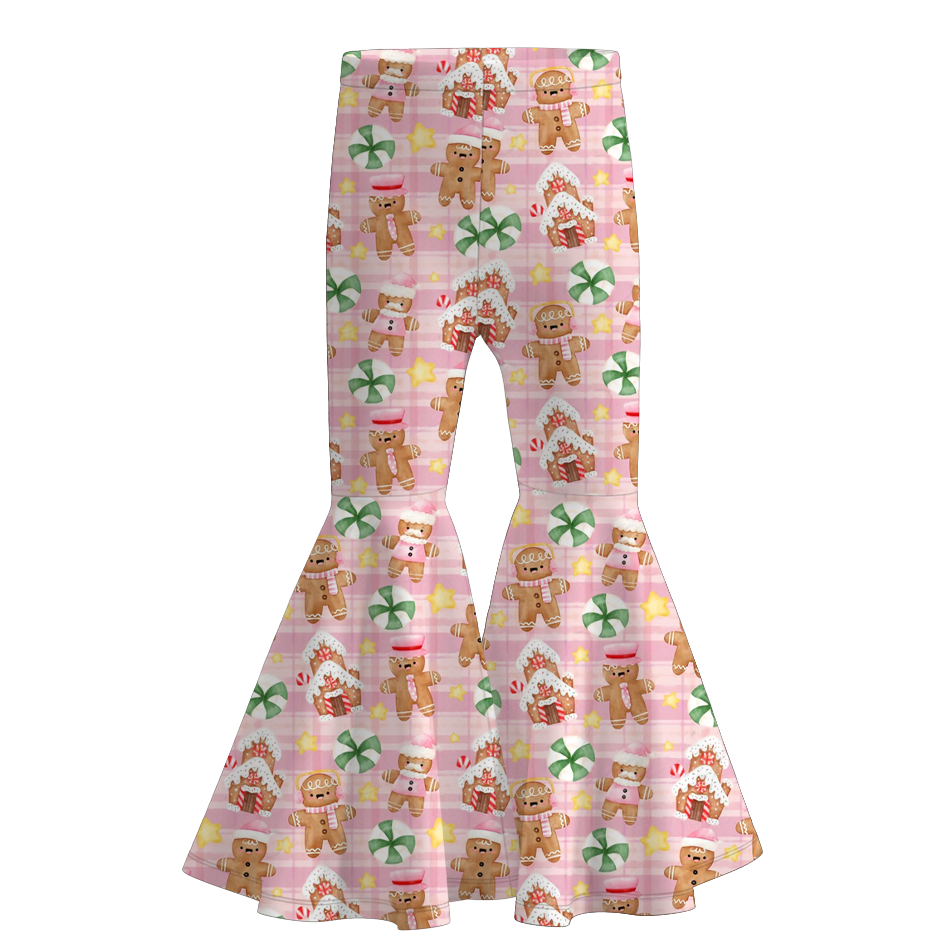 Christmas Bow Gingerbread Print Soft Bell Pant & Dress