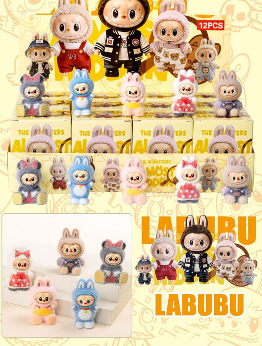 Labubu Flocked Vinyl Figure Halloween Collectible Toy Blind Box Surprise Trendy Desk Decor 12Pcs