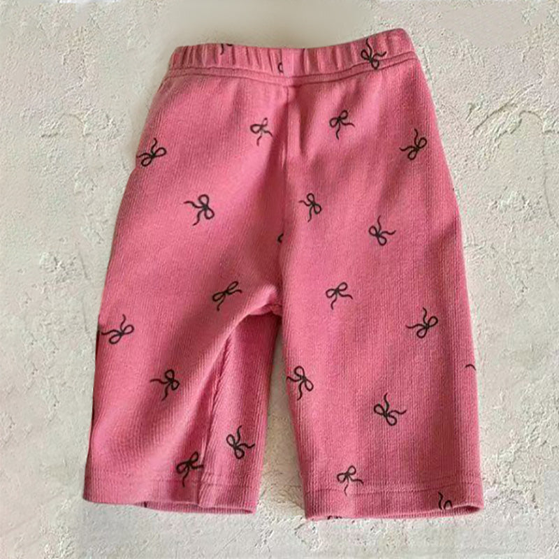 Summer Girls' Bow Print Slim Fit Capri Pants 3 Colors
